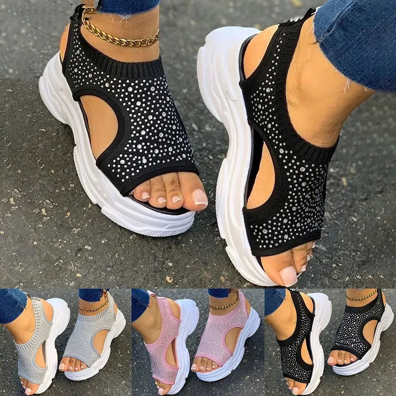 2020 Women's Casual Thick-Soled Rhinestone Sandals
